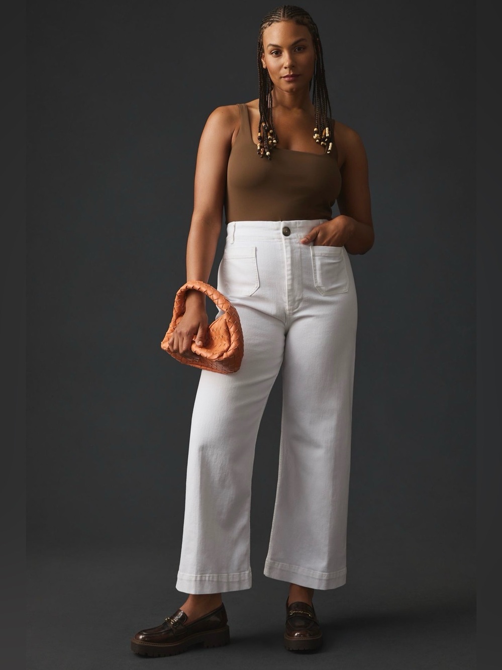 Anthropologie Maeve Colette High-Rise Wide-Leg Cropped Jeans in White Sz30